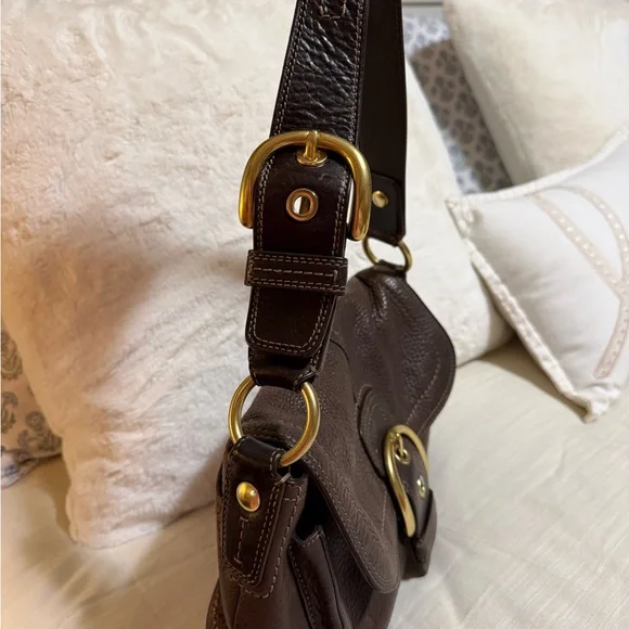 Coach Dark Brown Leather Shoulder Bag with Gold Accents - Picture 5 of 6
